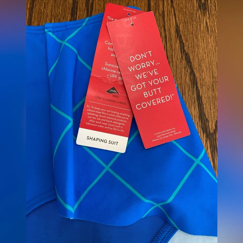 Spanx Flirty Skirted Swim Bottom Electric Blue Geo Bikini 12 NWT